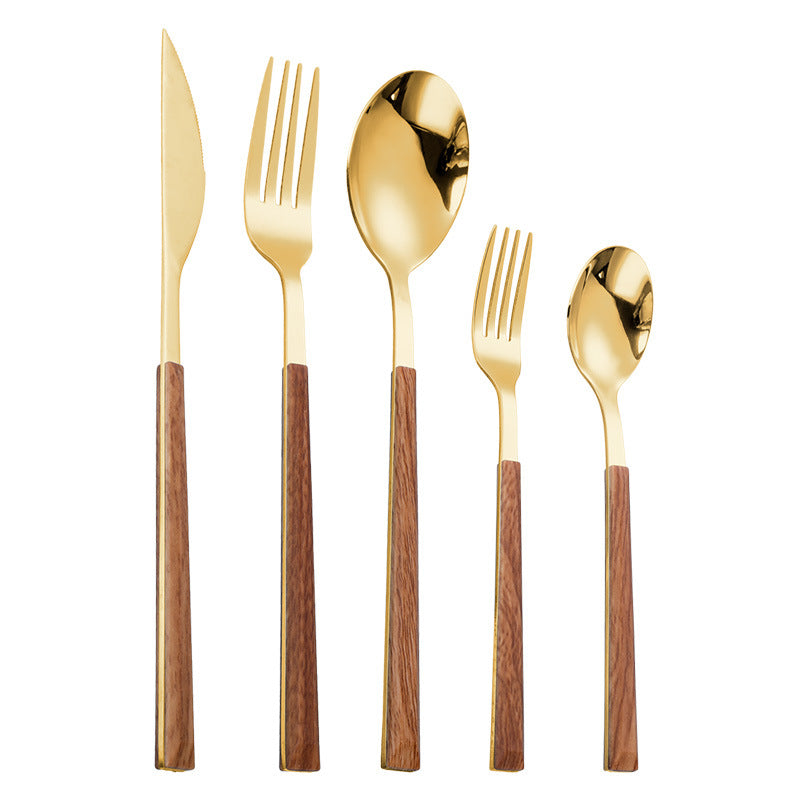 Wholesale 430 Stainless Steel Imitation Wood Grain Clip Handle Knife and Fork Spoon